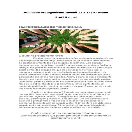Aulas de protagonismo juvenil ef | PDF