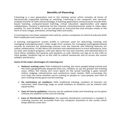 What are the benefits of Elearning?