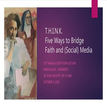 Edith Stein Lecture 2018, Immaculata University, Immaculata, PA