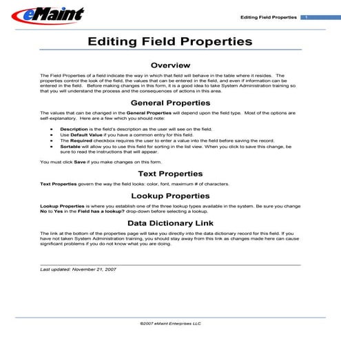 Editing Field Properties