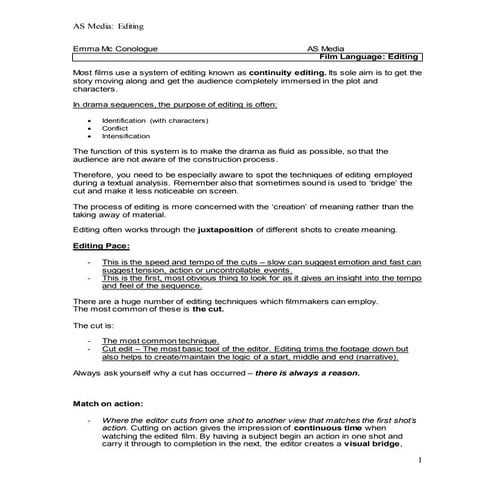 Editing - Key Words Sheet