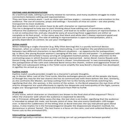 Editing and representation a summary of shot relevance in video = film