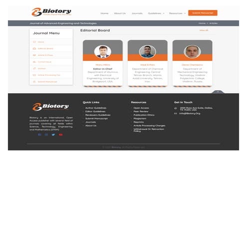 Editor-in-Chief in Journal of Advanced Engineering