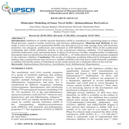 Molecular Modeling of Some Novel 4(3h) - Quinazolinone Derivatives | PDF