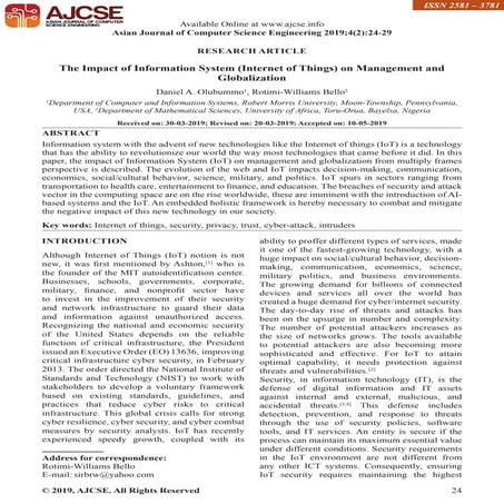 The Impact of Information System (Internet of Things) on Management and Globa...