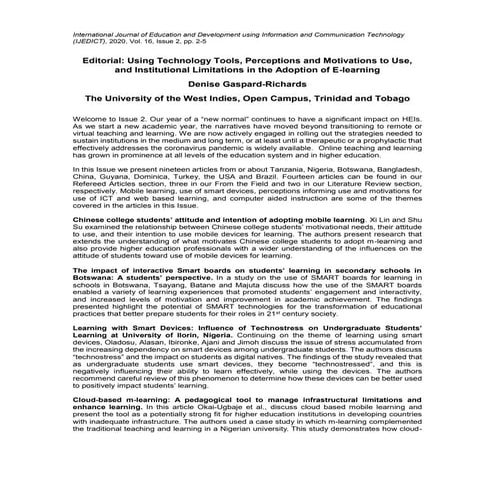 Editorial: Using Technology Tools, Perceptions and Motivations to Use, and In...