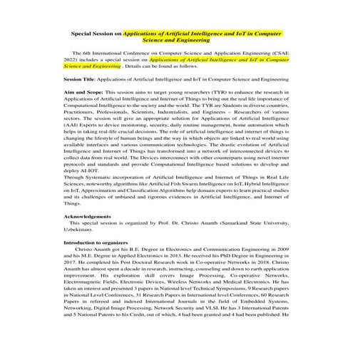 Special Session on “Applications of Artificial Intelligence and IoT in Comput...