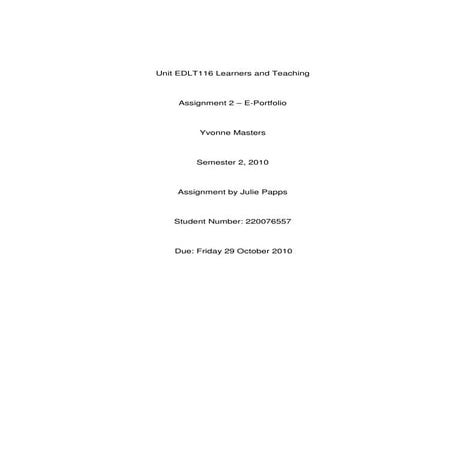 Edlt116 learners and teaching assignment 2 e portfolio