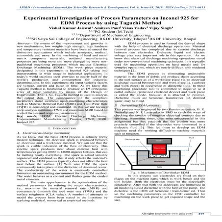 Experimental Investigation of Process Parameters on Inconel 925 for EDM Proce...