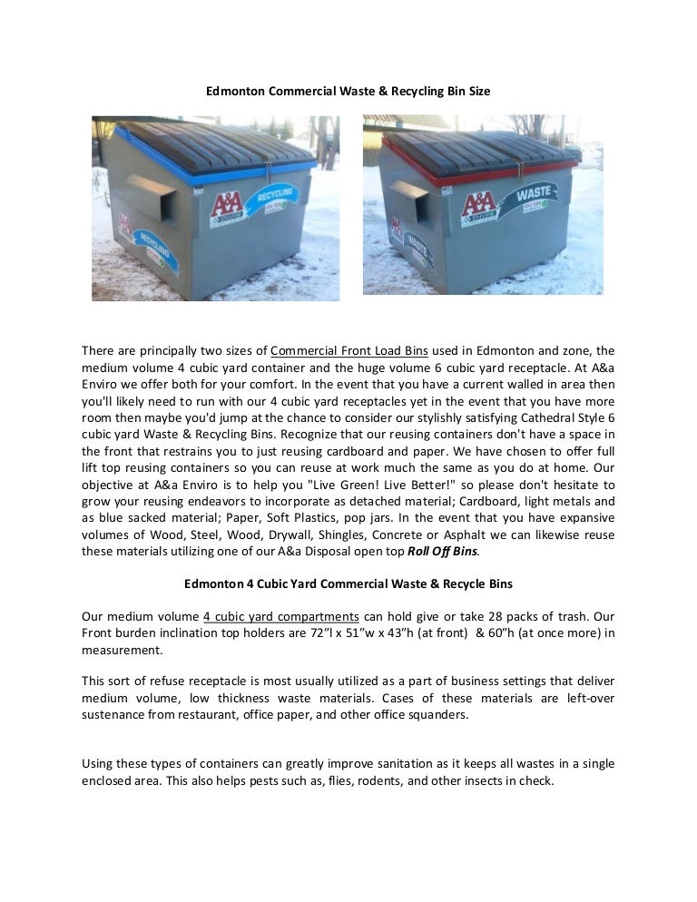 Edmonton Commercial Waste & Recycling Bin Size