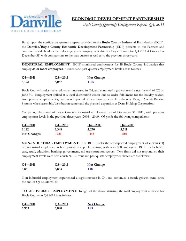 Boyle County, Kentucky Employment Report Q4, 2011