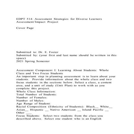 EDPT 514 Assessment Strategies for Diverse LearnersAssessmentI