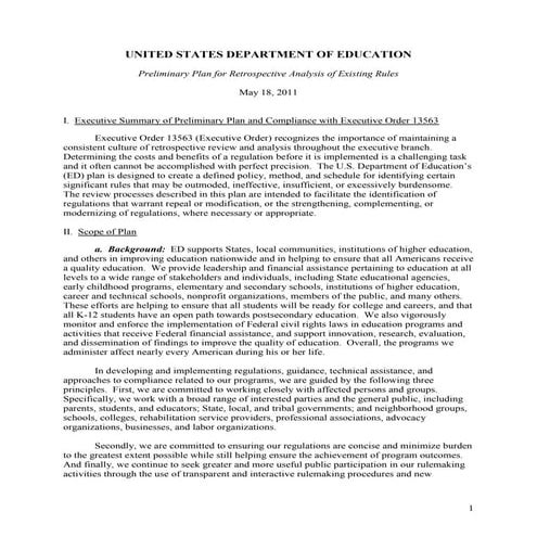 Department of Education Preliminary Regulatory Reform Plan