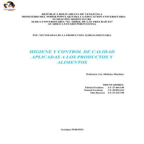 Control de calidad e inocuidad de los alimentos | PDF