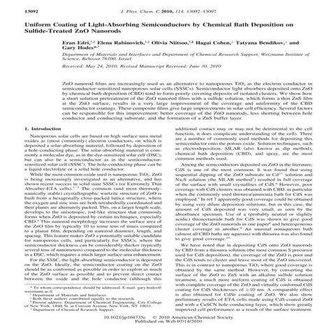 Edri Et Al.   2010  Uniform Coating of Light-Absorbing Semiconductors by Chem...