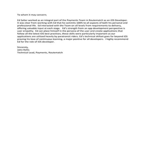 Routematch Letter of Recommendation