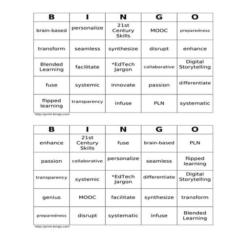 BINGO: Overused EdTech Jargon