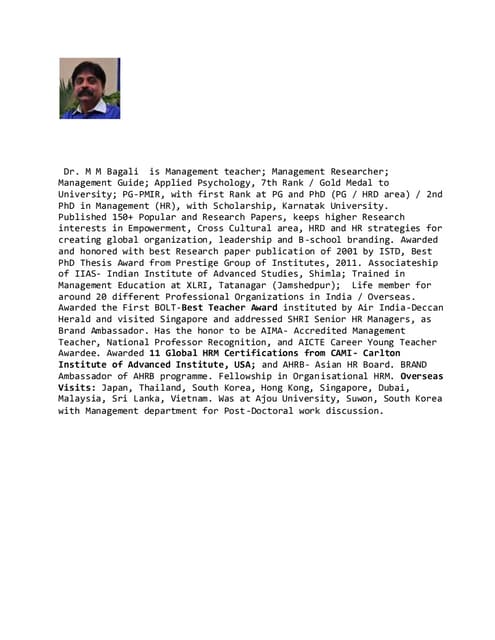 Mm Bagali Cv Phd Hr Hrm Hrd Professional School