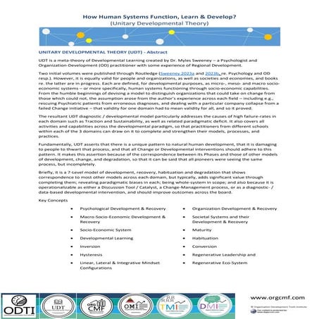 Unitary Developmental Theory Elaborated for all human systems