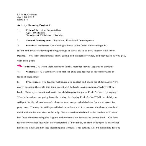 Early Childhood Activity Plans | DOCX