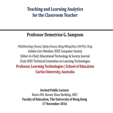 Teaching and Learning Analytics  for the Classroom Teacher