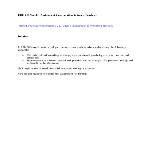 Edu 213 week 1 assignment conversation between teachers | DOCX