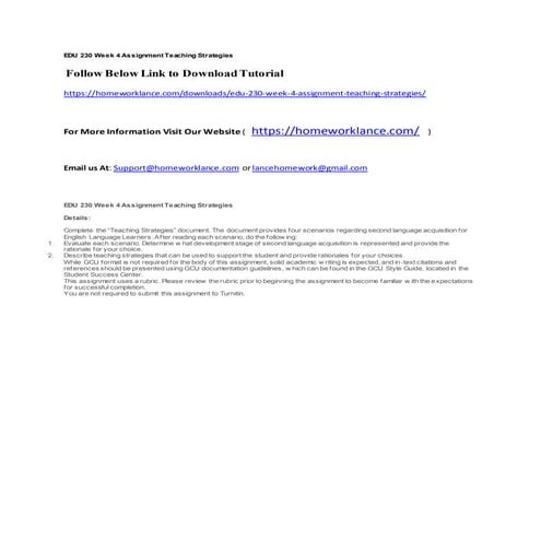 Edu 230 week 4 assignment teaching strategies