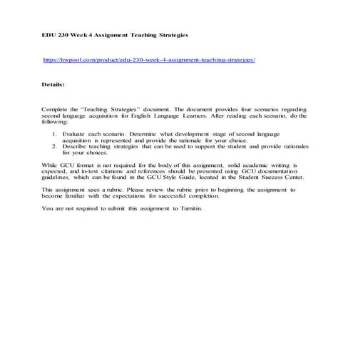 Edu 230 week 4 assignment teaching strategies