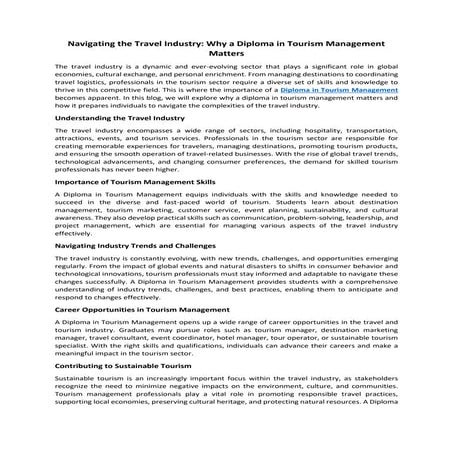 Why a Diploma in Tourism Management Matters?