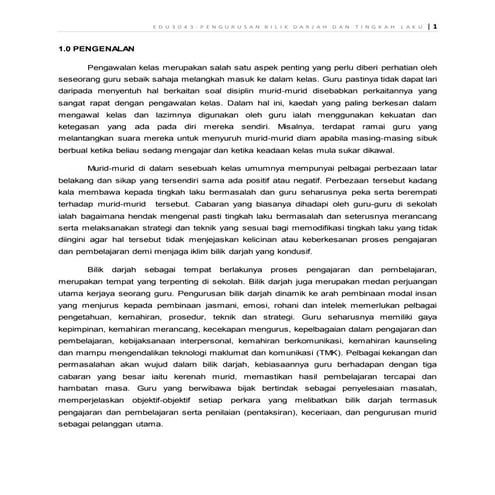 EDU 3043 Pengurusan Bilik Darjah Dan Tingkahlaku (Semester 3)