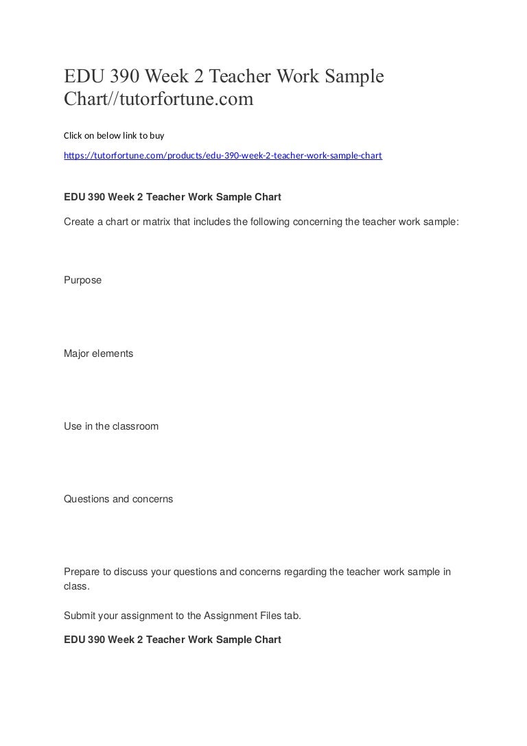 Edu 390 week 2 teacher work sample chart