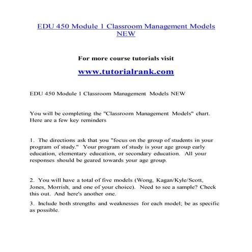 Gcu edu 450 module 1 classroom management models new | DOCX