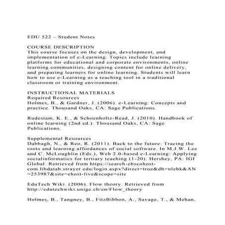EDU 522 – Student NotesCOURSE DESCRIPTIONThis course focus.docx
