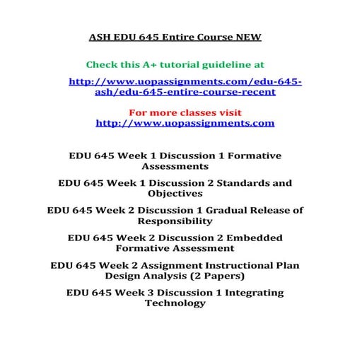 EDU 645 Entire Course NEW