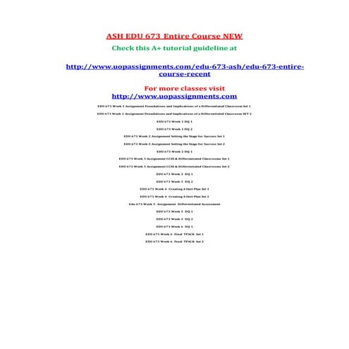 EDU 673 Entire Course NEW