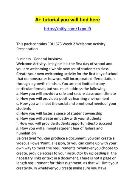 Edu 673 week 2 welcome activity