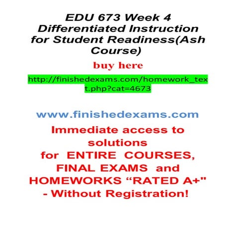 Edu 673 week 4 differentiated instruction for student readiness | DOCX
