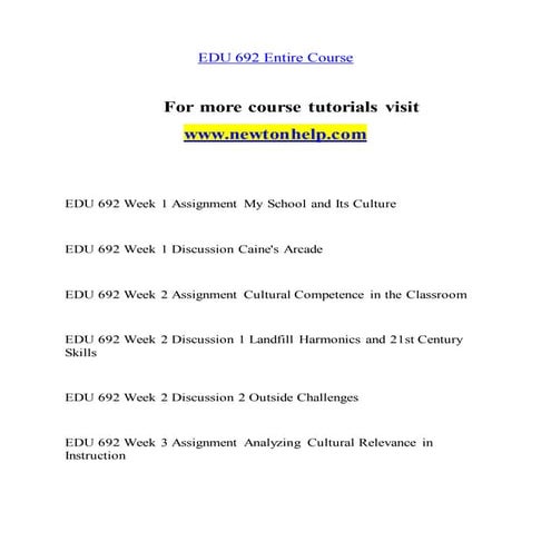 EDU 692 Success Begins /newtonhelp.com | DOCX