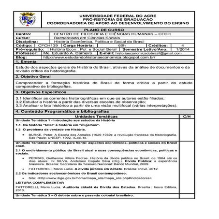 Eduardo carneiro. plano curso. história do brasil (ciencias sociais)