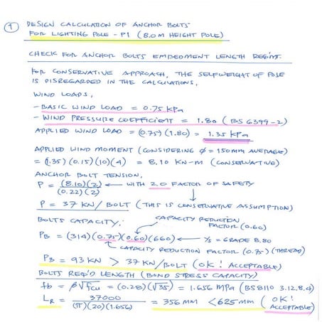 EDUARDO H. PARE DESIGN CALCULATION OF ANCHOR BOLTS FOR 22M LIGHTING POLES