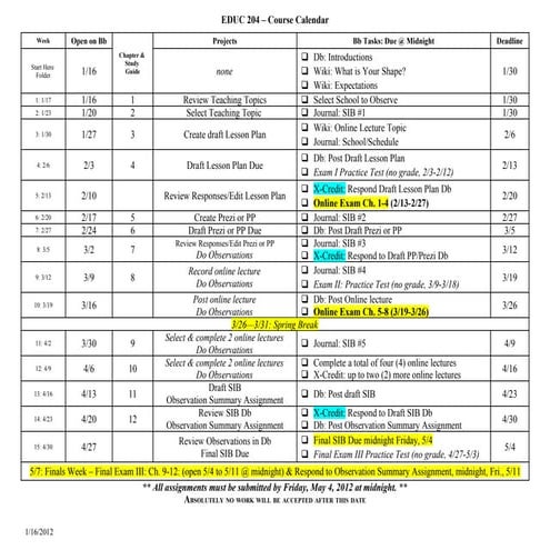 EDUC 204W Calendar SP12