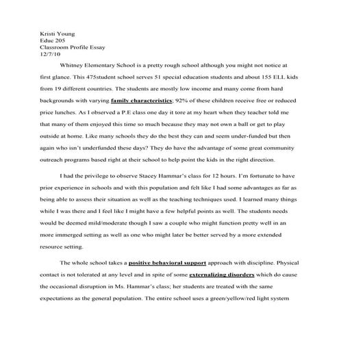 Classroom Profile Essay