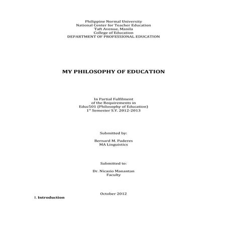 Educ 501   my philosophy of education (essay)