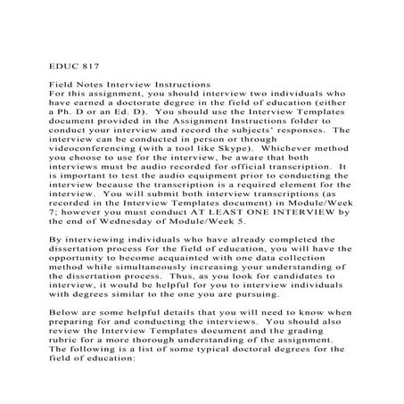 EDUC 817Field Notes Interview InstructionsFor this assignm.docx