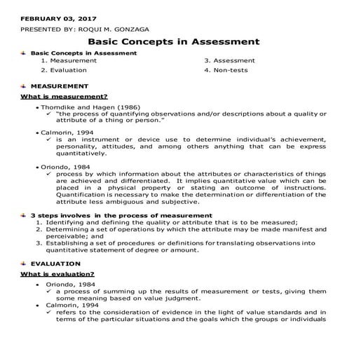Basic concepts in Assessments (Educ 9)