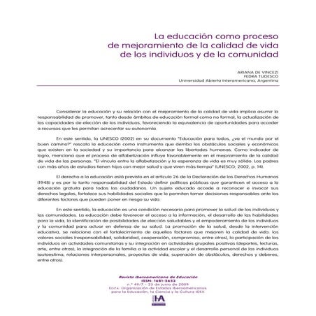 Educación   mejoramiento de calidad de vida