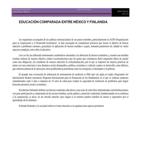 Educación comparada entre méxico y finlandia