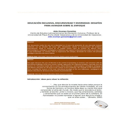 Educación inclusiva, diversidad y discursividad.aldo ocampo gonzález