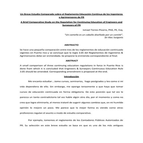 Un Breve Estudio Comparado sobre el Reglamento Educación Continua de los Inge...