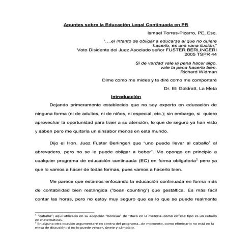 Apuntes sobre la Educación Legal Continuada en PR